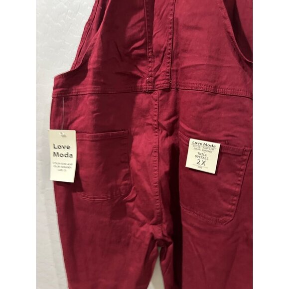 Love Moda Distressed Twill Overall color Burgundy Plus Size 2X NWT - Picture 5 of 8